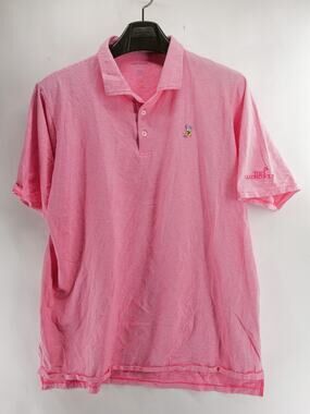 B Draddy Men's XL Pink Striped Polo Shirt Stretch Golf Winged Foot Club Logo